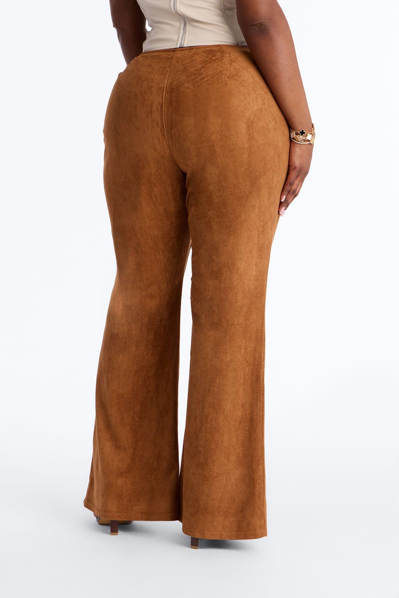 Out West Faux Suede Lace Front Straight Leg Pant - Camel Female Product Image