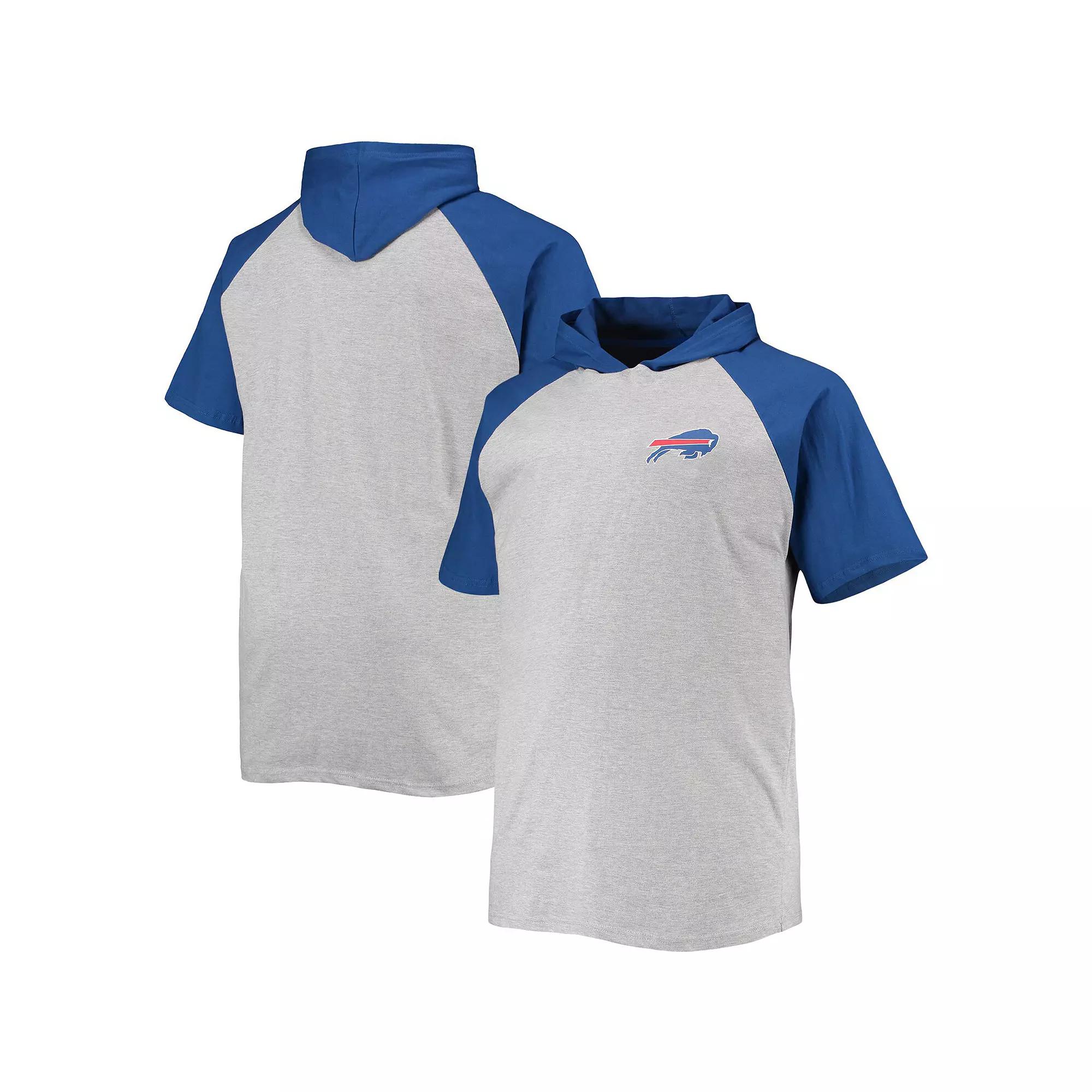 Men's Heathered Gray/Royal Buffalo Bills Big & Tall Raglan Short Sleeve Pullover Hoodie, Size: 2XLT, Grey Product Image