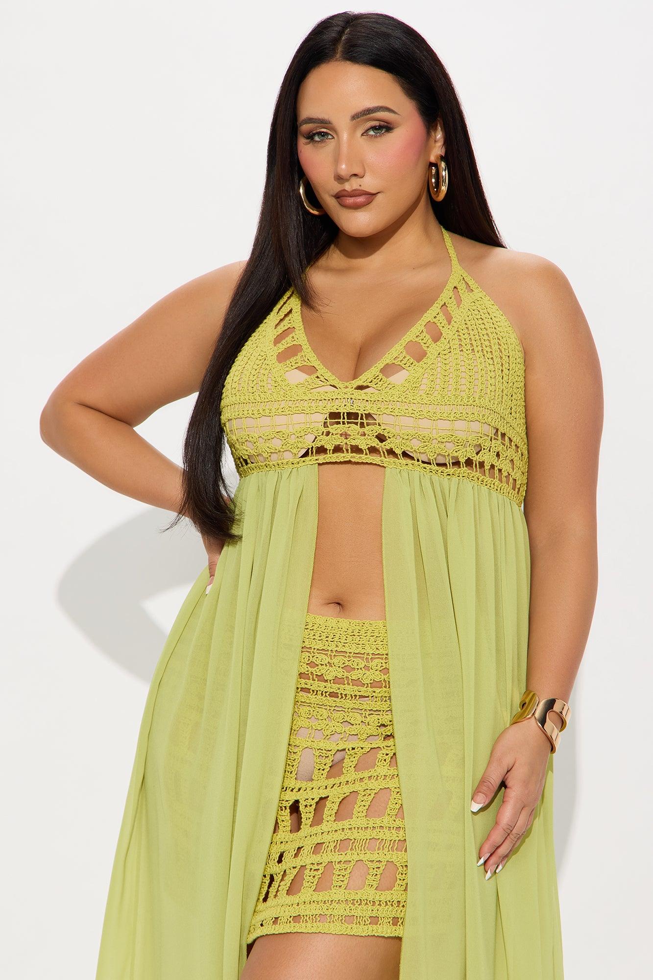 Tropical Temptations Crochet Skirt Set - Chartreuse Female Product Image