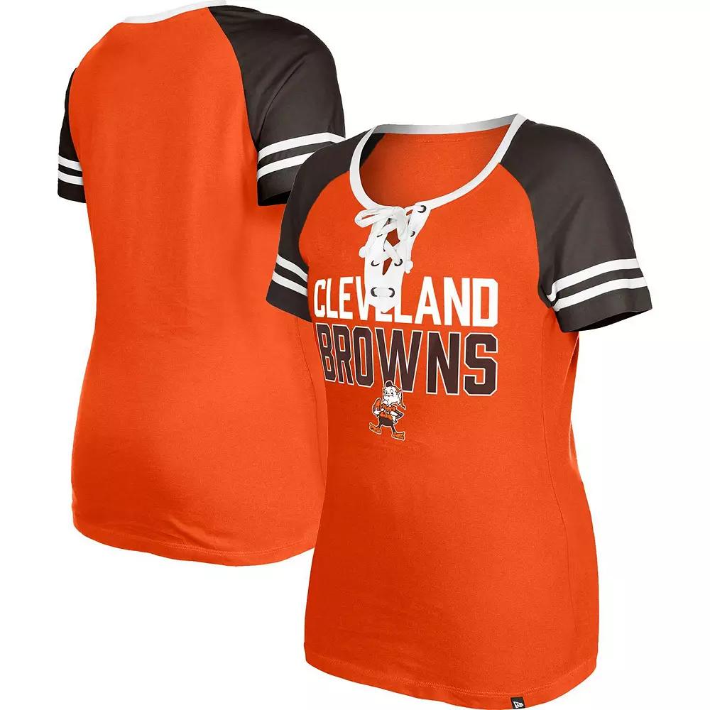 Women's New Era Orange Cleveland Browns Throwback Raglan Lace-Up T-Shirt, Size: XL Product Image