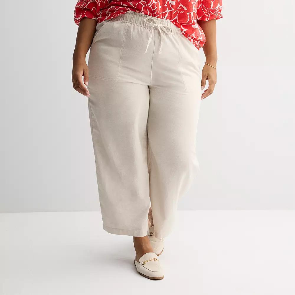Plus Size Sonoma Goods For Life® Linen Wide Leg Ankle Pants, Women's, Size: 3XL, Odell Beige Product Image