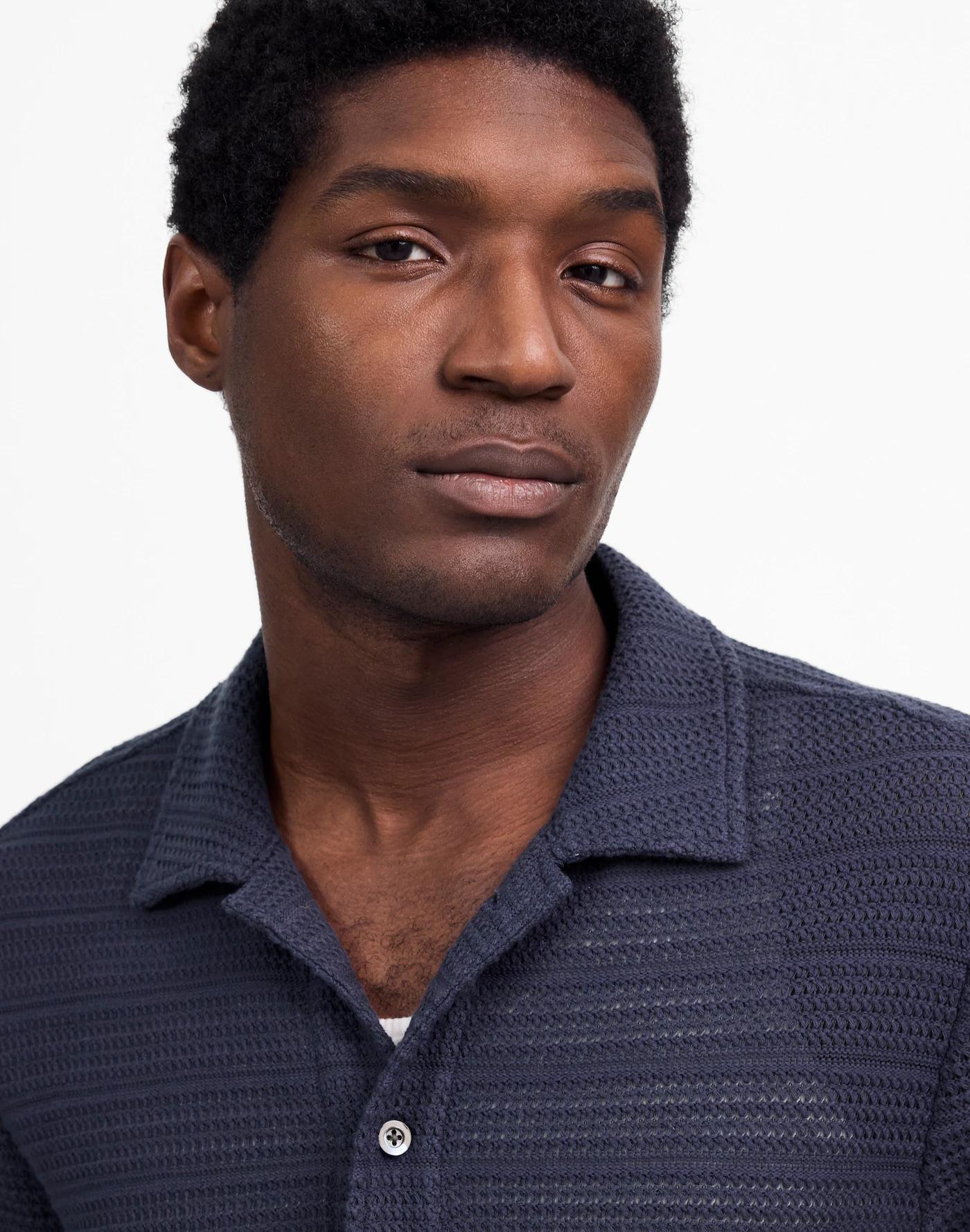 Jacquard-Knit Short-Sleeve Button-Up Shirt Product Image