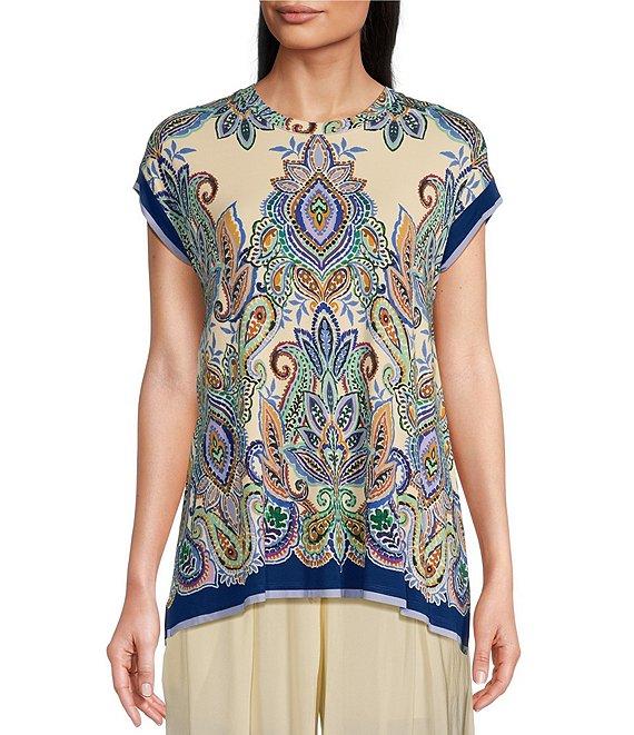 JOHNNY WAS The Janie Favorite Paisley Crew Neck Cap Sleeve Draped Tee Product Image