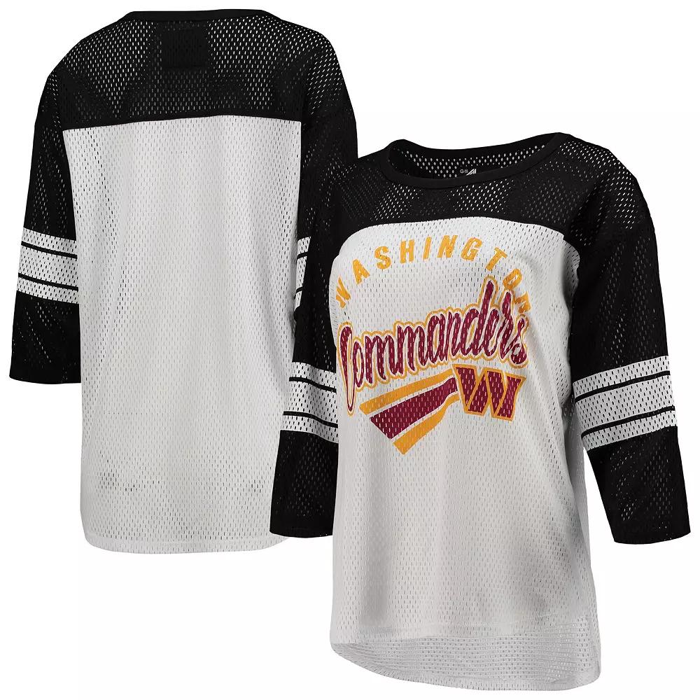 Women's G-III 4Her by Carl Banks White/Black Washington Commanders First Team 3/4-Sleeve Mesh Top,  Product Image