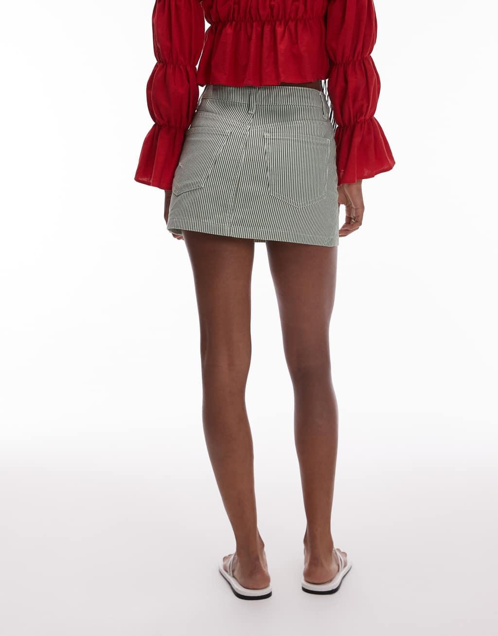 Topshop denim pelmet mini skirt in green stripe Product Image