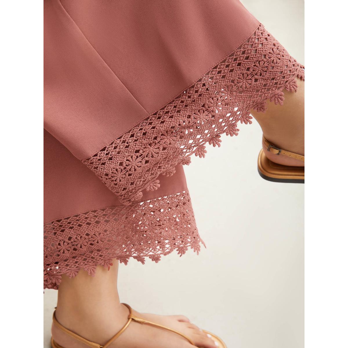 Plus Size Lace Hem Wide-Leg Pocket Pants Women Russet Leisure Wide Leg Mid Rise Casual Pants BloomChic 30/6X Product Image