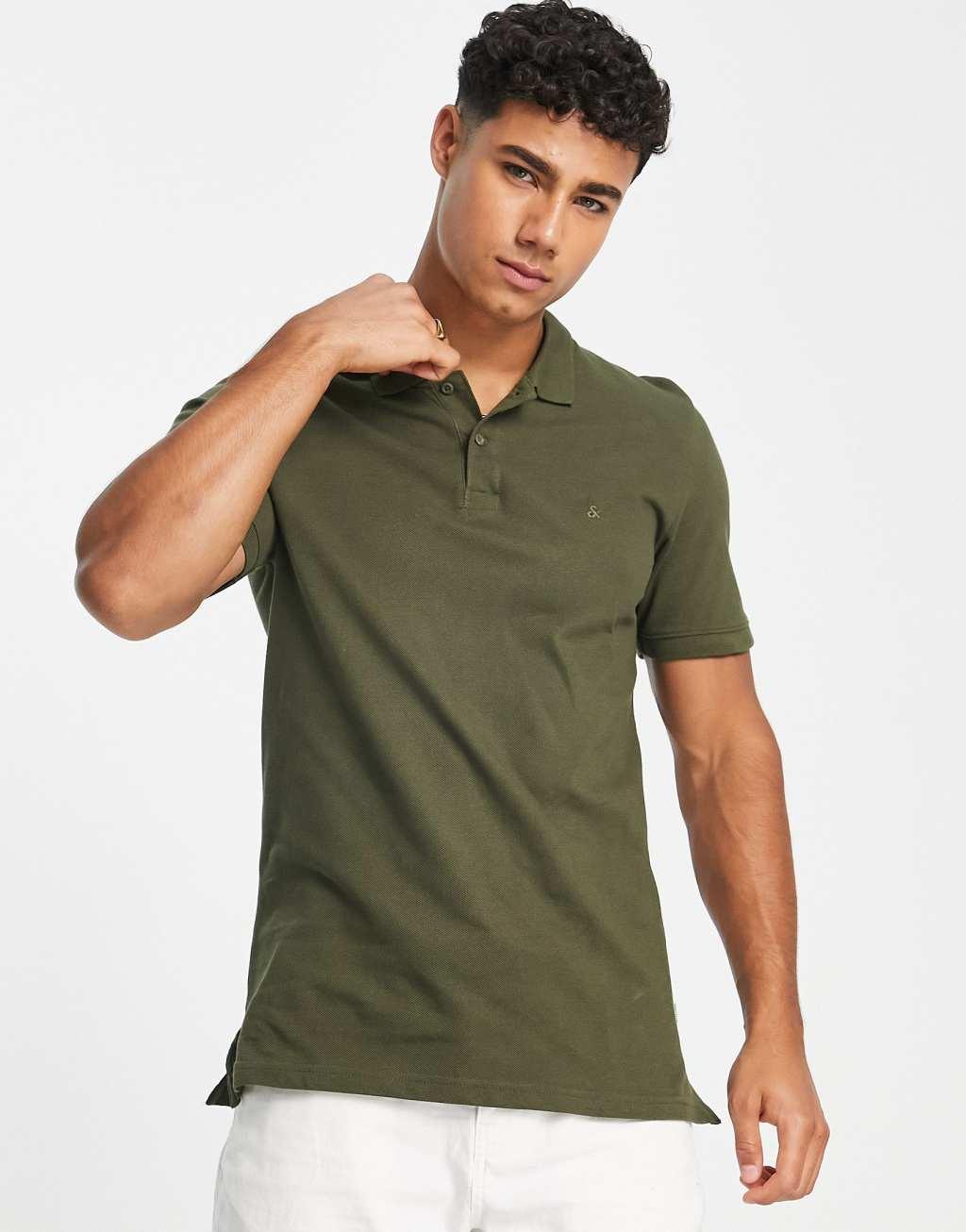 Jack & Jones Essentials slim fit pique logo polo in green Product Image
