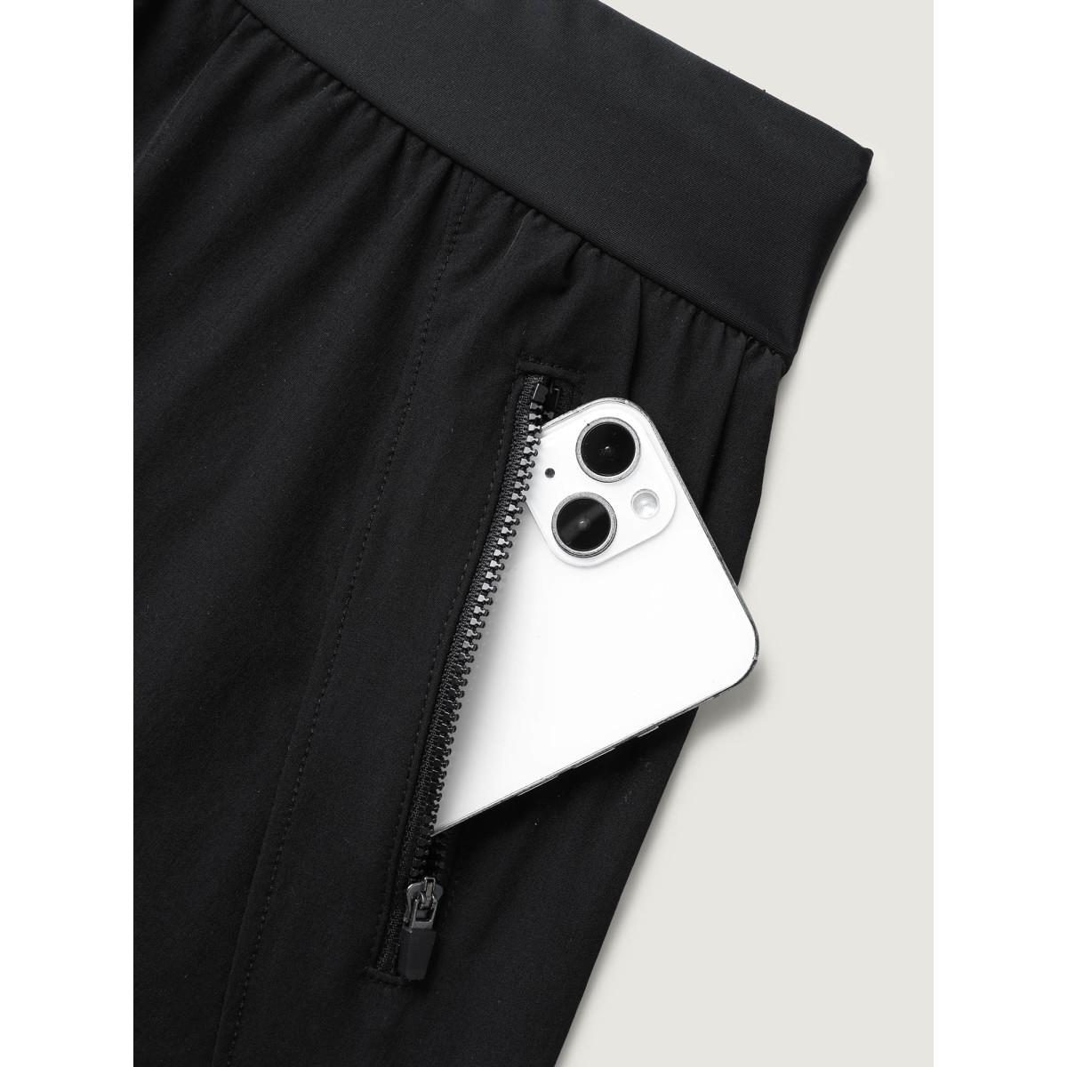 Plus Size Zipper Pockets Straight-Leg Swim Bottoms Women's Swimwear Black Resort High stretch Bodycon High Rise Zippered pocket Curve Swim Bottoms BloomChic 12/L Product Image