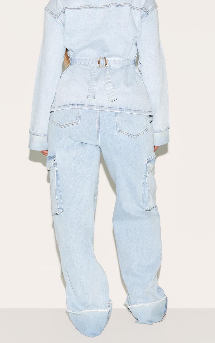 Shape Light Blue Stretch Denim Highwaisted Turn Up Hem Cargo Jeans Product Image