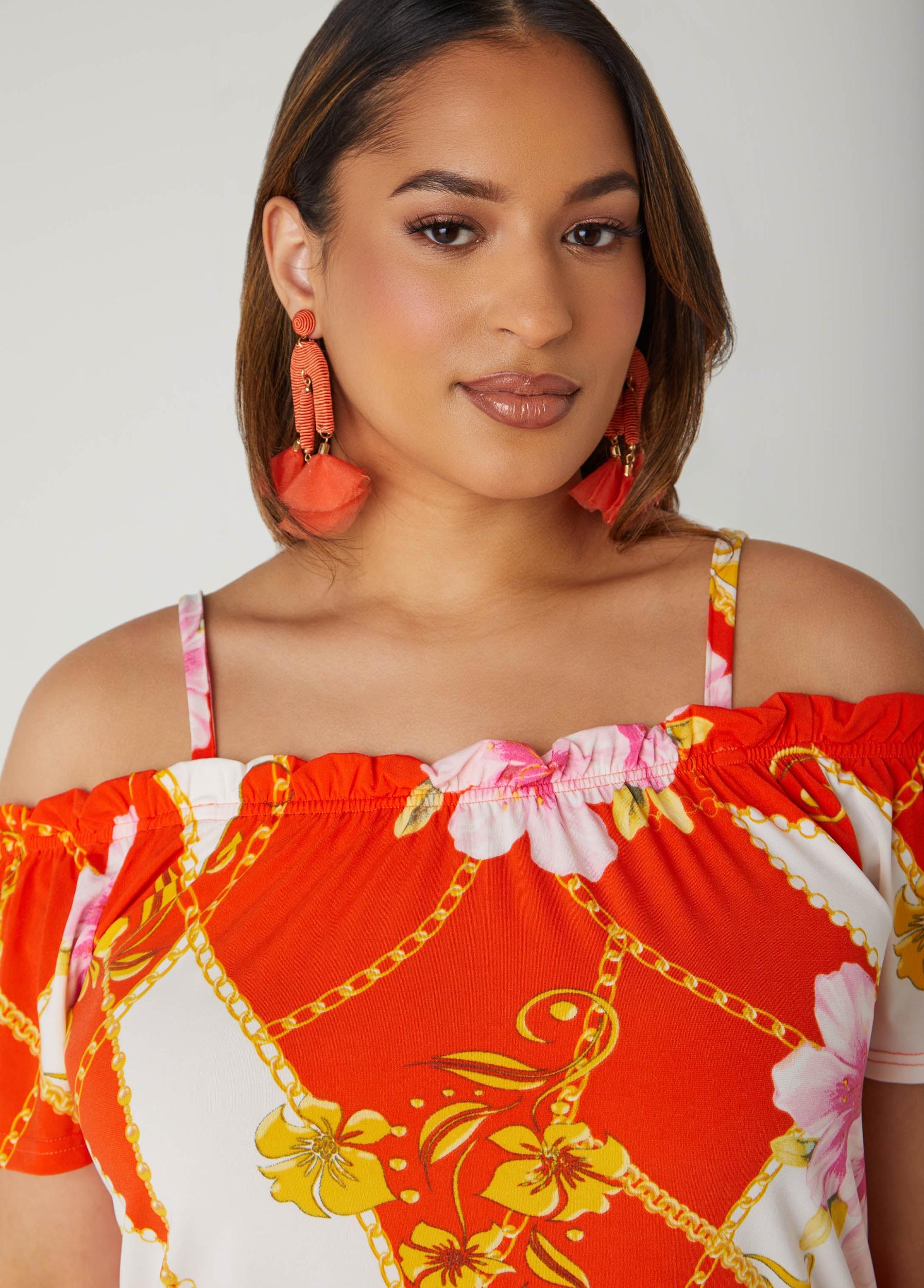 Printed Cold Shoulder Top Product Image