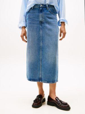 Lightweight Denim Straight Midi Skirt Product Image