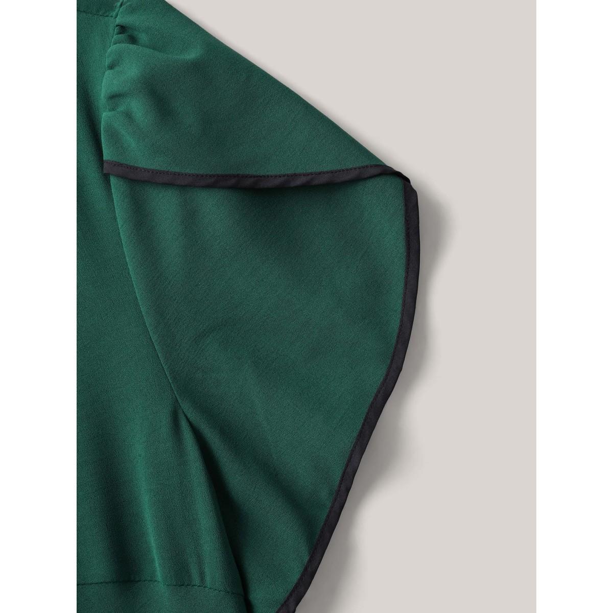 Plus Size Petal Sleeve Pleated Pockets Midi Dress DarkGreen Women Office Round Neck Short sleeve Curvy BloomChic 10/M Product Image