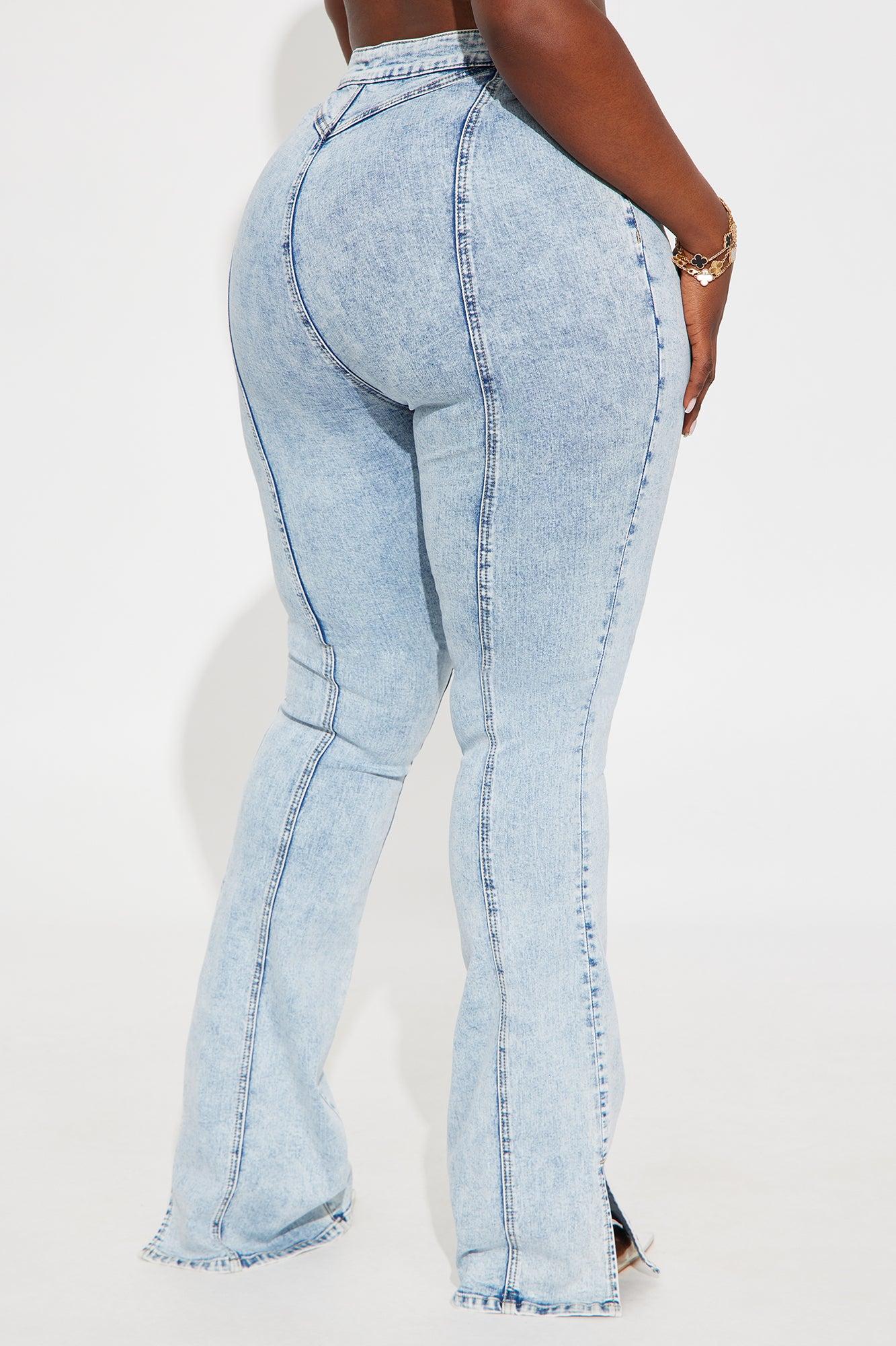 Tall Side Slit Stretch Slim Bootcut Jeans - Acid Wash Denim Female Product Image