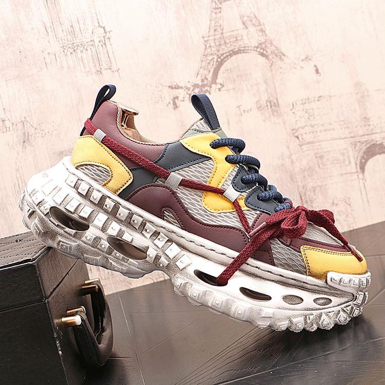 Platform Mesh Panel Lace-Up Sneakers Product Image