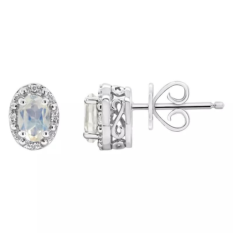 Celebration Gems Sterling Silver Oval Genuine Citrine Diamond Accent Stud Earrings, Womens, Moonstone Product Image