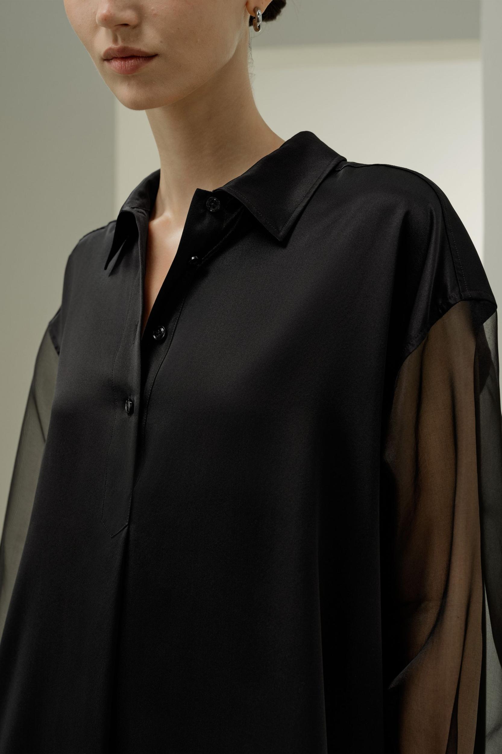 Silk Blouse with Organza Sleeves Product Image