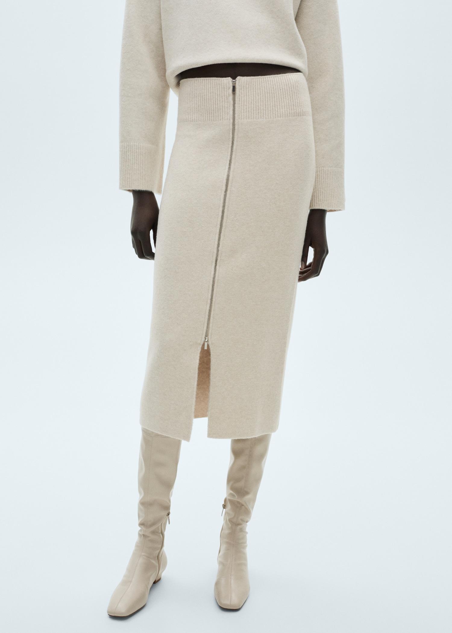 Zipper knit midi skirt - Women | MANGO USA Product Image