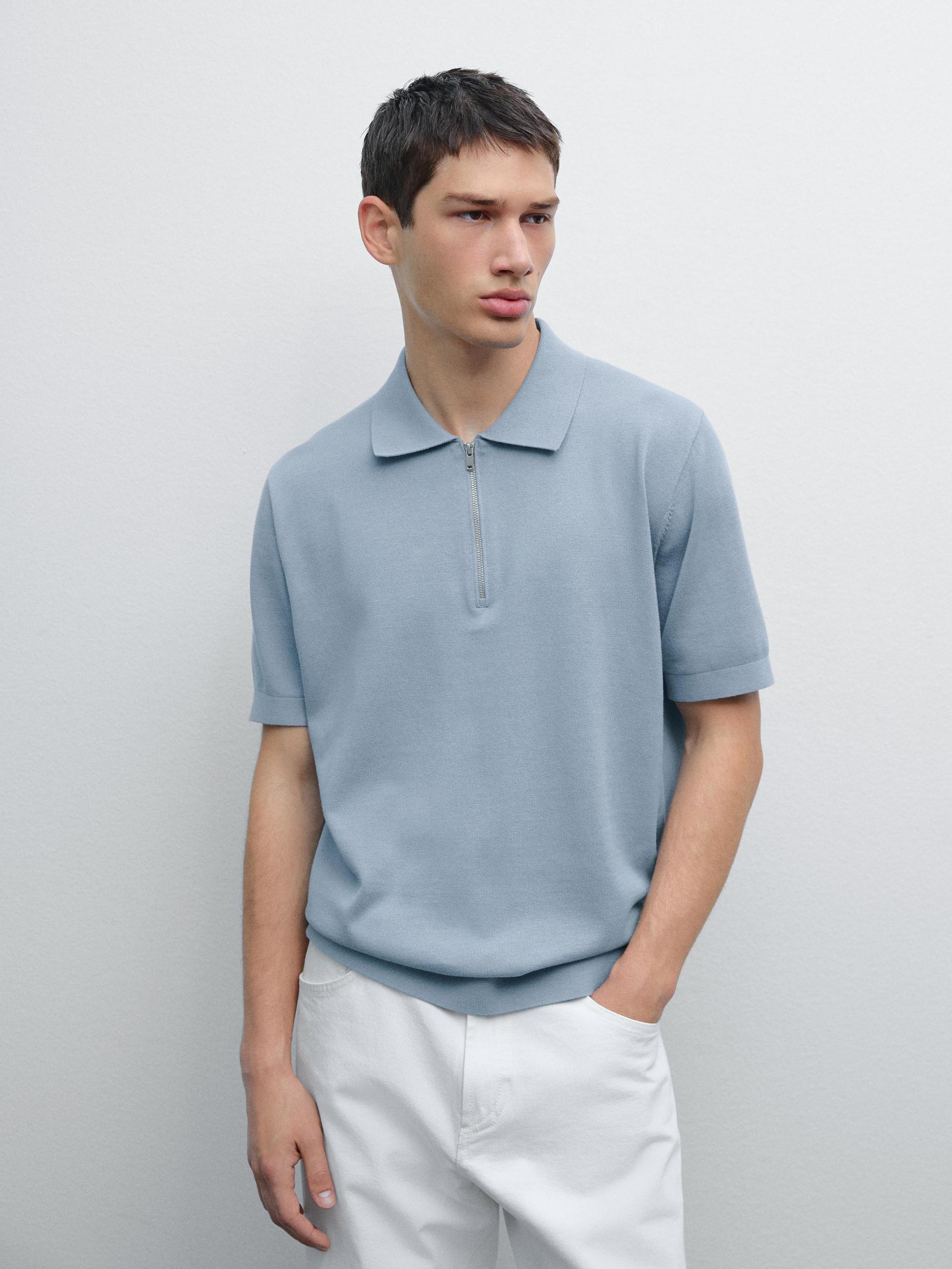Cotton knit quarter-zip polo shirt Product Image