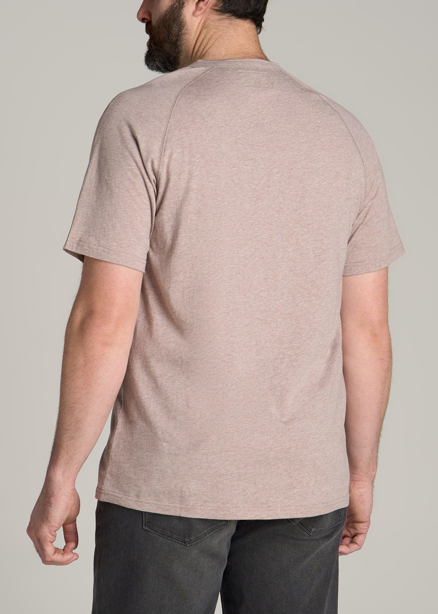 LJ&S REGULAR-FIT Jersey Henley Tee for Tall Men in Heathered Taupe Product Image
