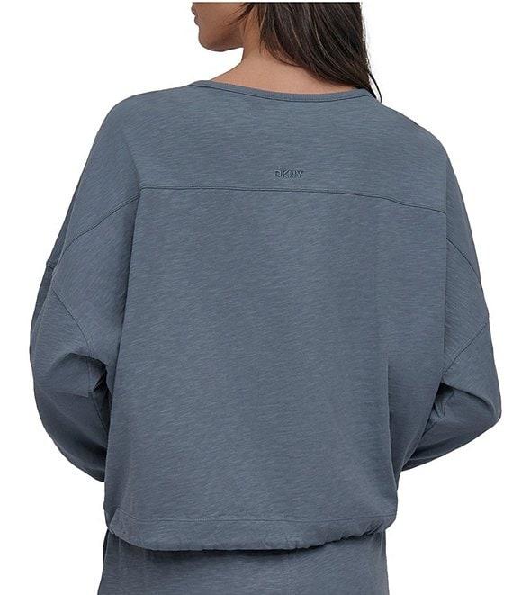DKNY Sport by Donna Karan Tie Front Slub Crew Neck Long Sleeve Pullover Product Image