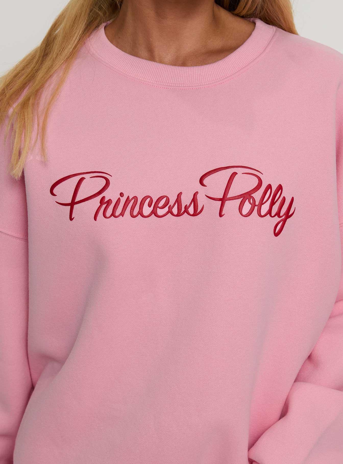 Princess Polly Classic Crew Neck Sweatshirt Bubble Text Pink Product Image