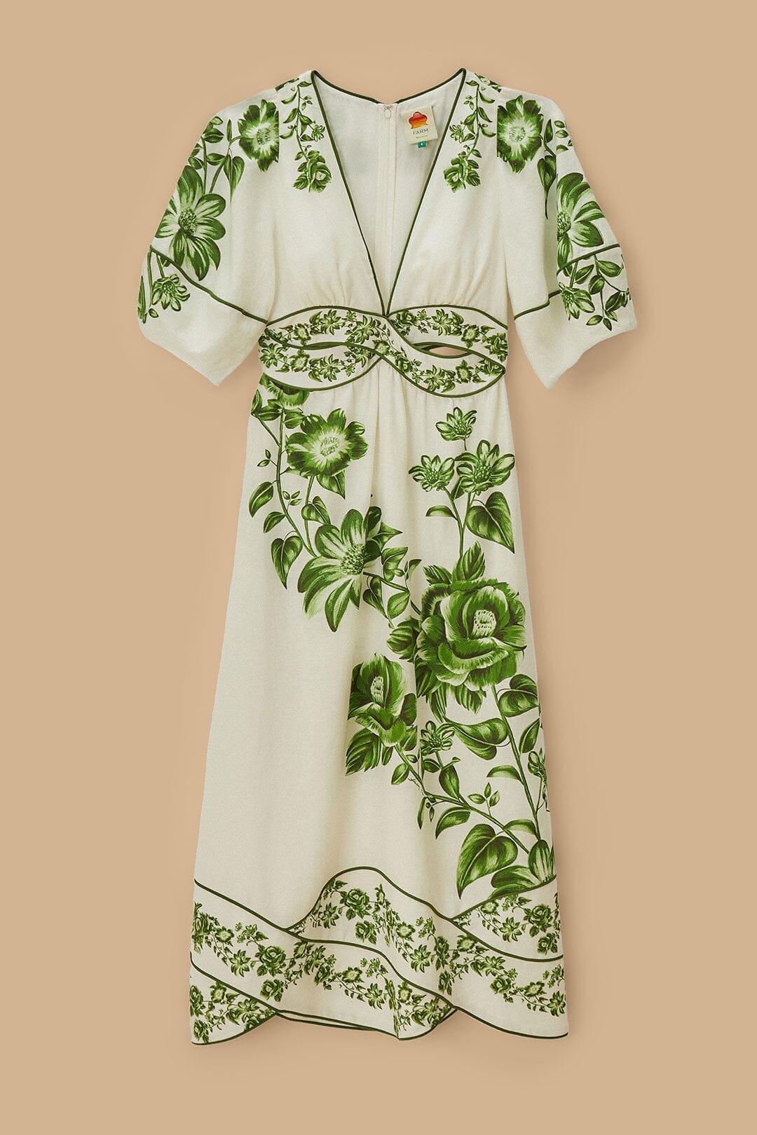 Off-White Green Floral Cascade LENZING™ ECOVERO™ Euroflax™ Midi Dress Product Image