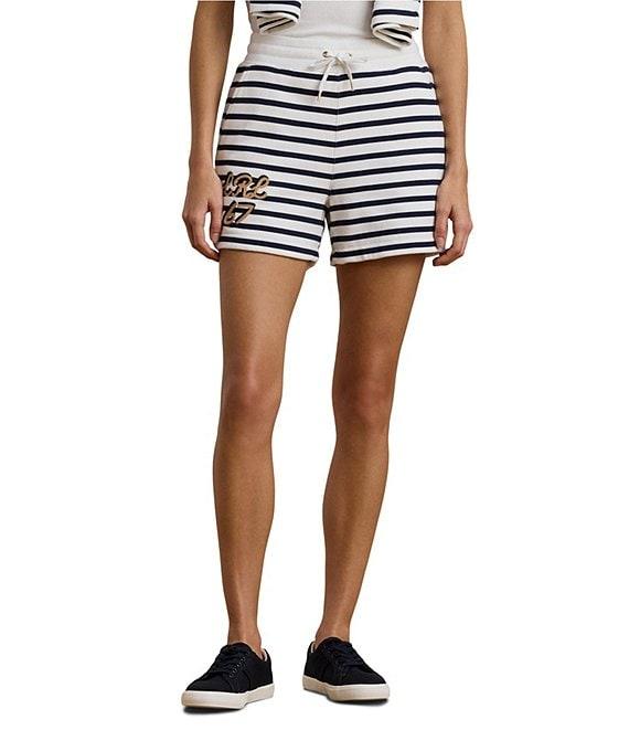 Lauren Ralph Lauren Striped French Terry Embroidered High Rise Shorts Product Image