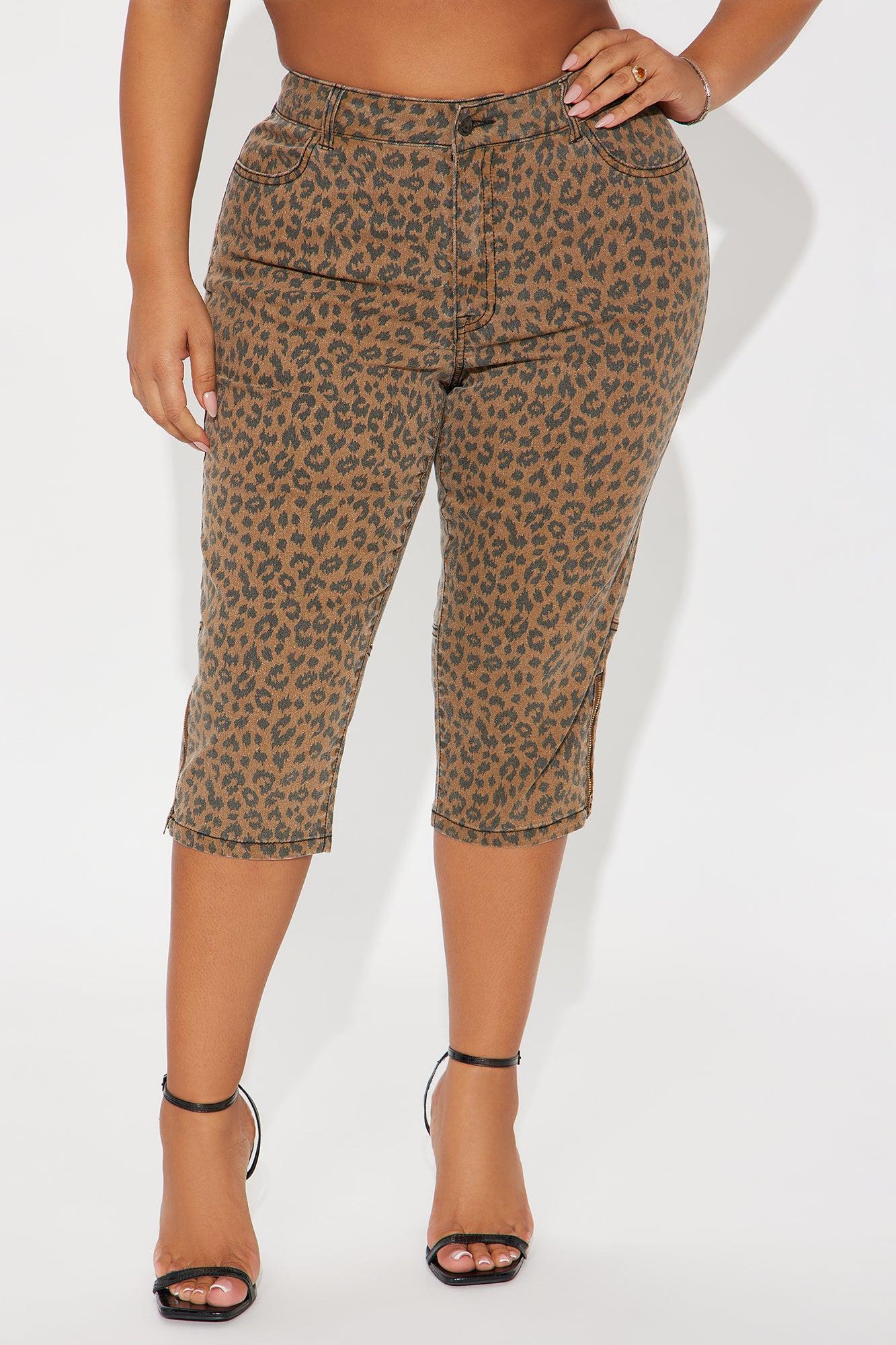 Let's Get Wild Stretch Animal Print Denim Capri - Brown Product Image