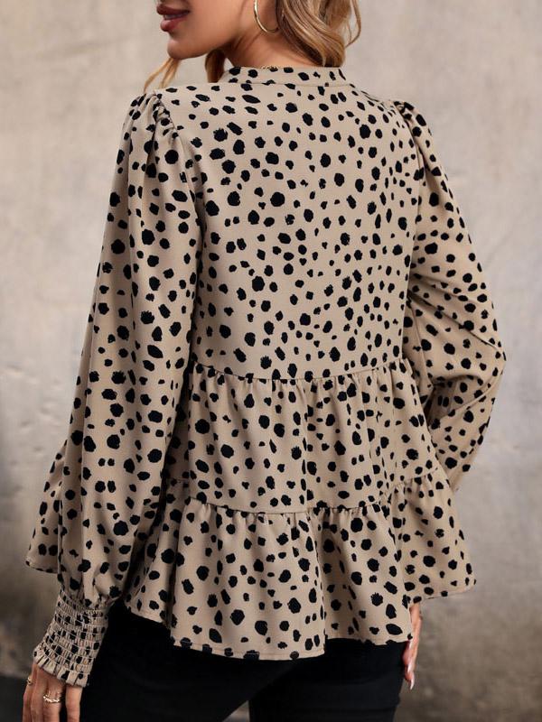Long Sleeves Loose Elasticity Polka-Dot Split-Joint V-Neck Blouses&Shirts Tops Product Image