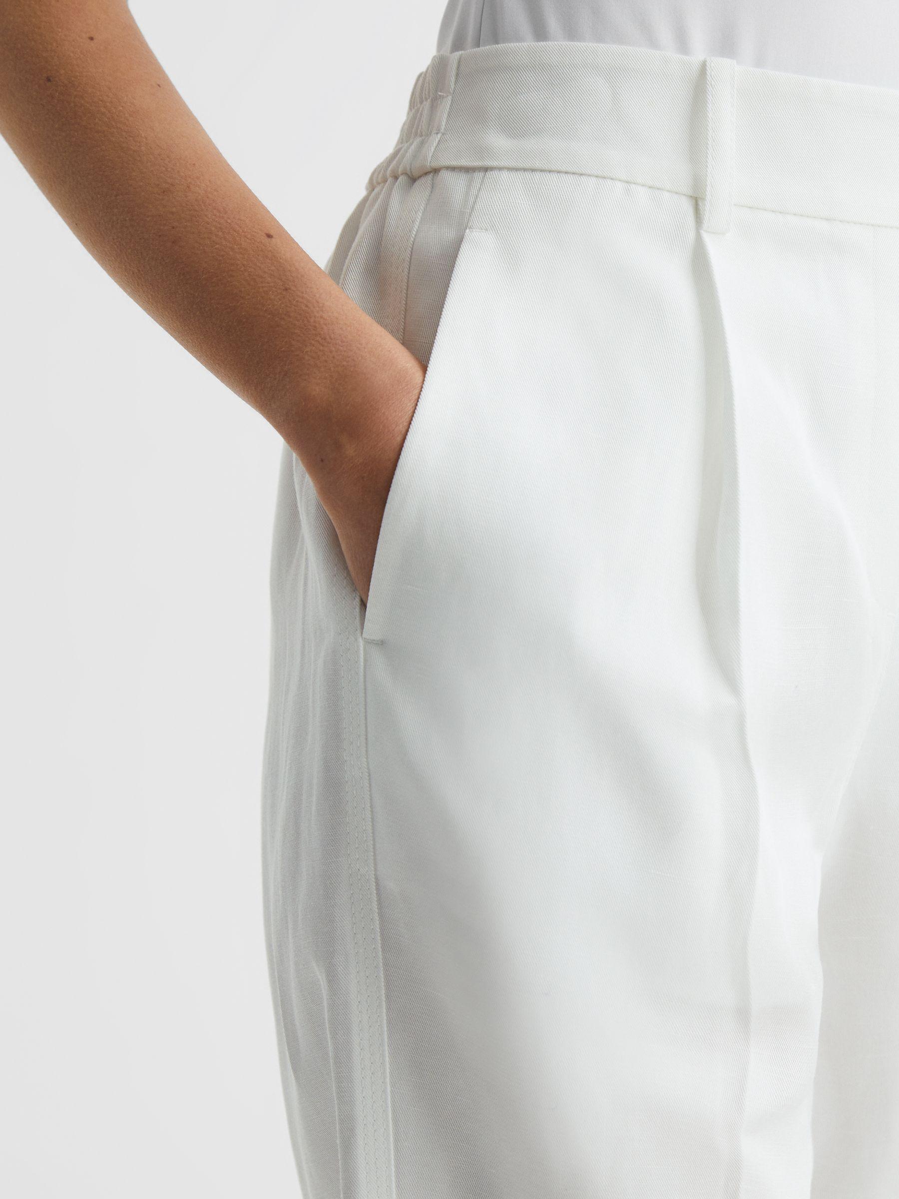 Tapered Linen Trousers in White Product Image