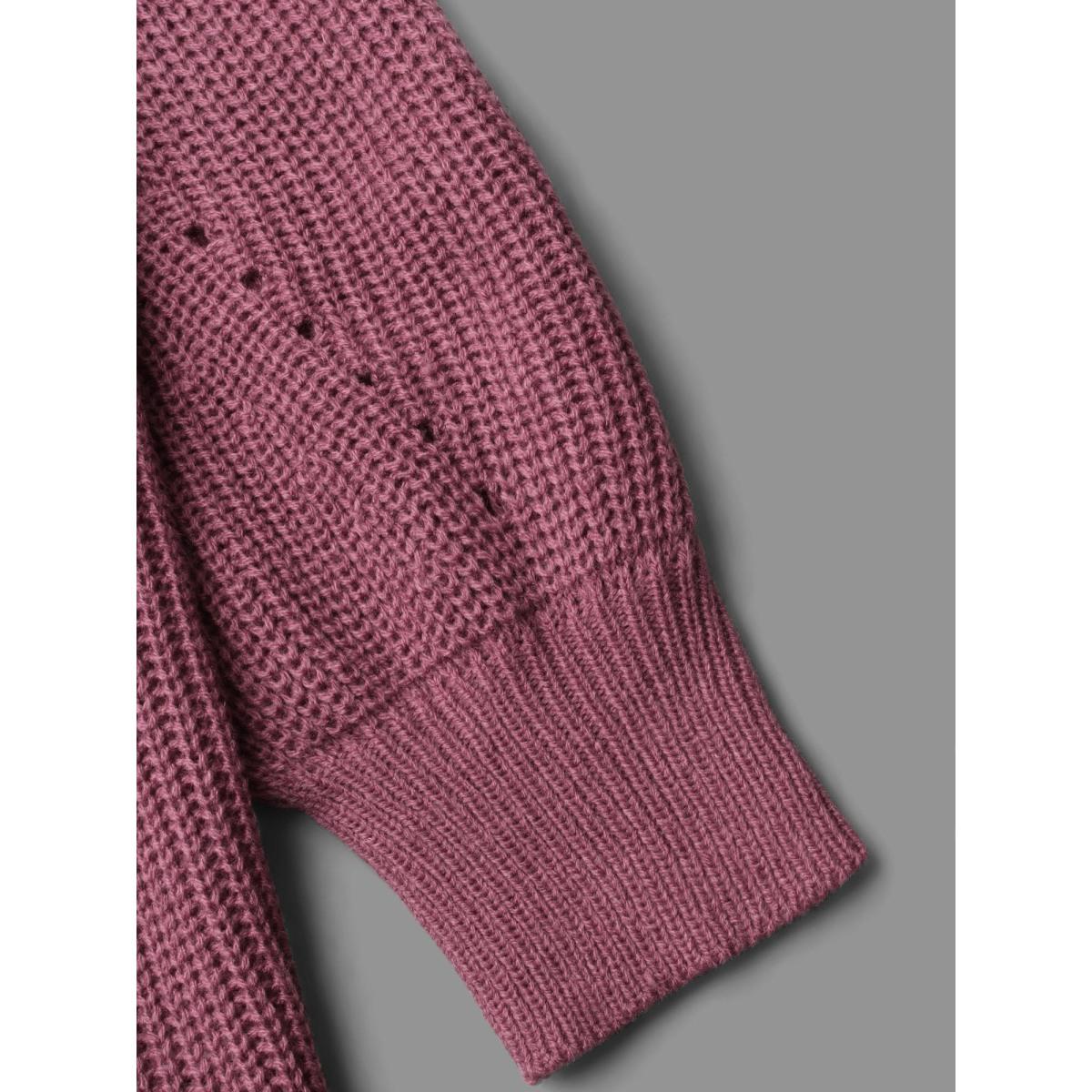 Plus Size Plain Texture Trim Lantern Sleeve Pullover DustyPink Women Casual Loose Long Sleeve Round Neck Everyday Pullovers BloomChic 14-16/1X Product Image