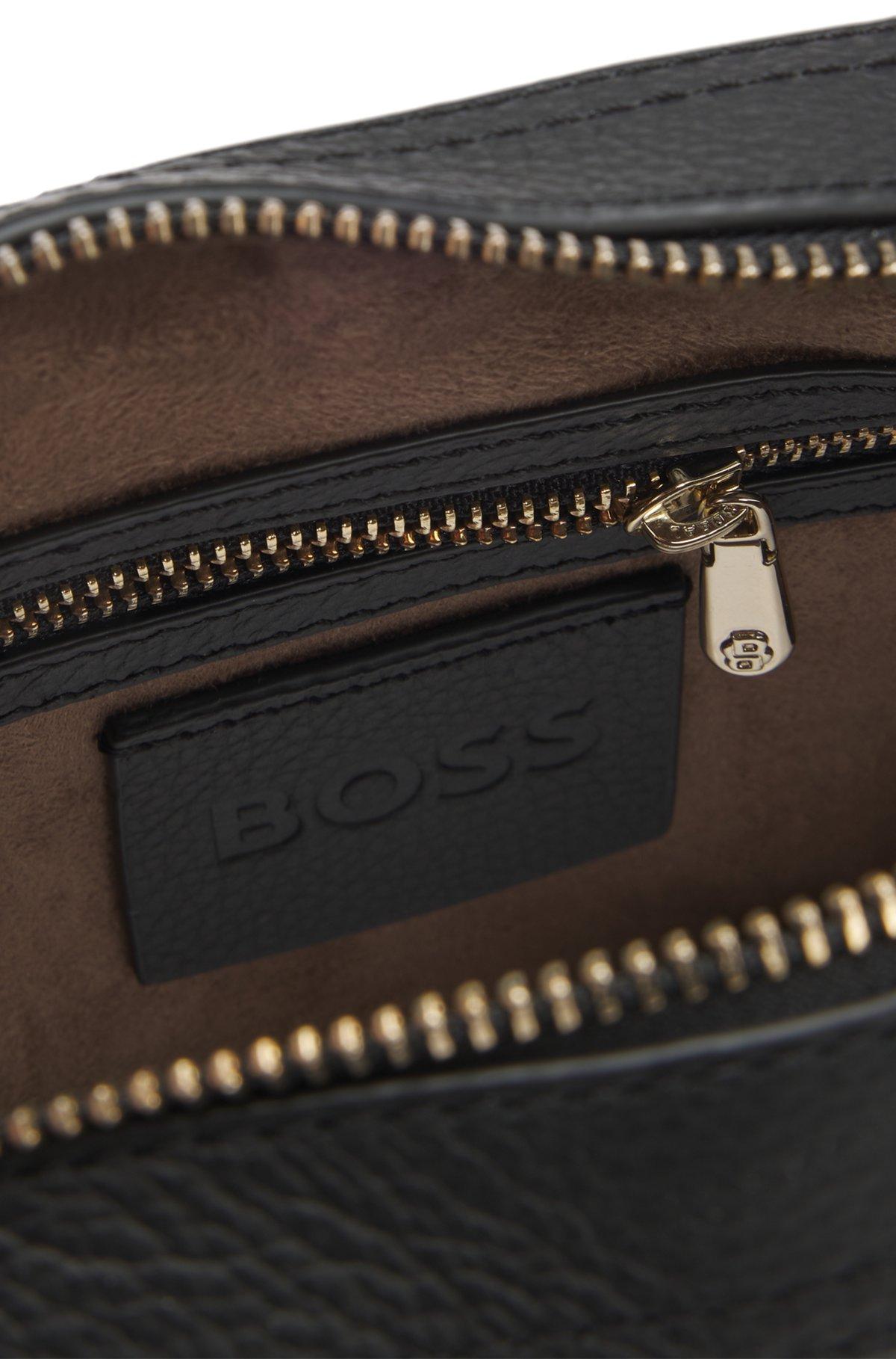 BOSS - Crossbody bag in grained leather with logo lettering - Black Product Image