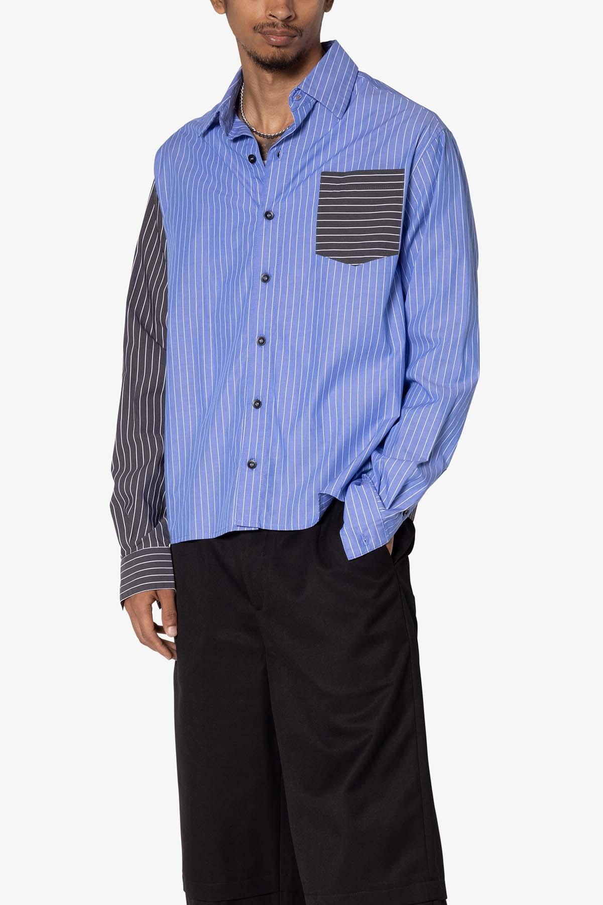 Contrast Sleeve Striped Shirt - Blue Product Image