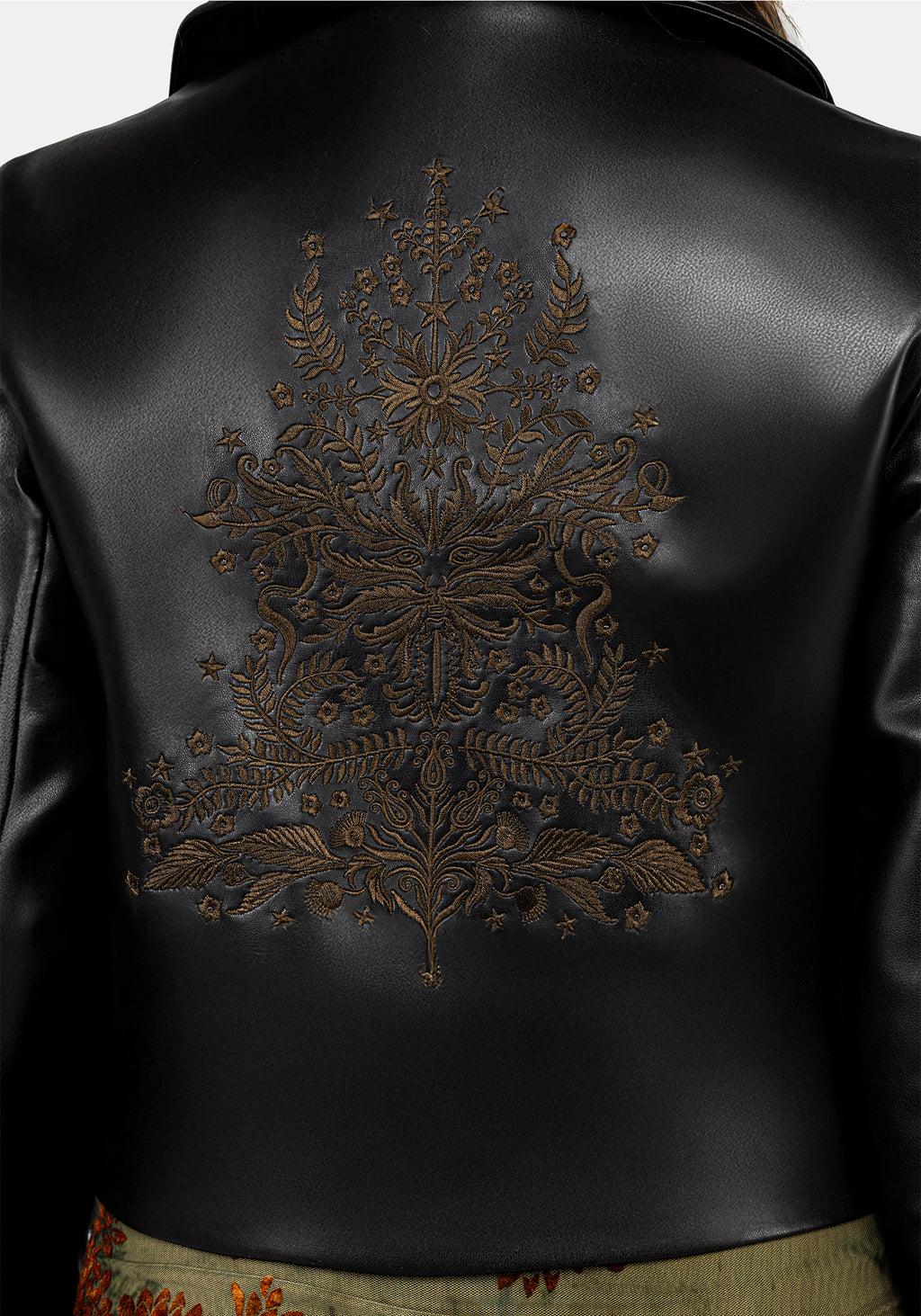 Vervain Embroidered Faux Leather Biker Jacket Product Image