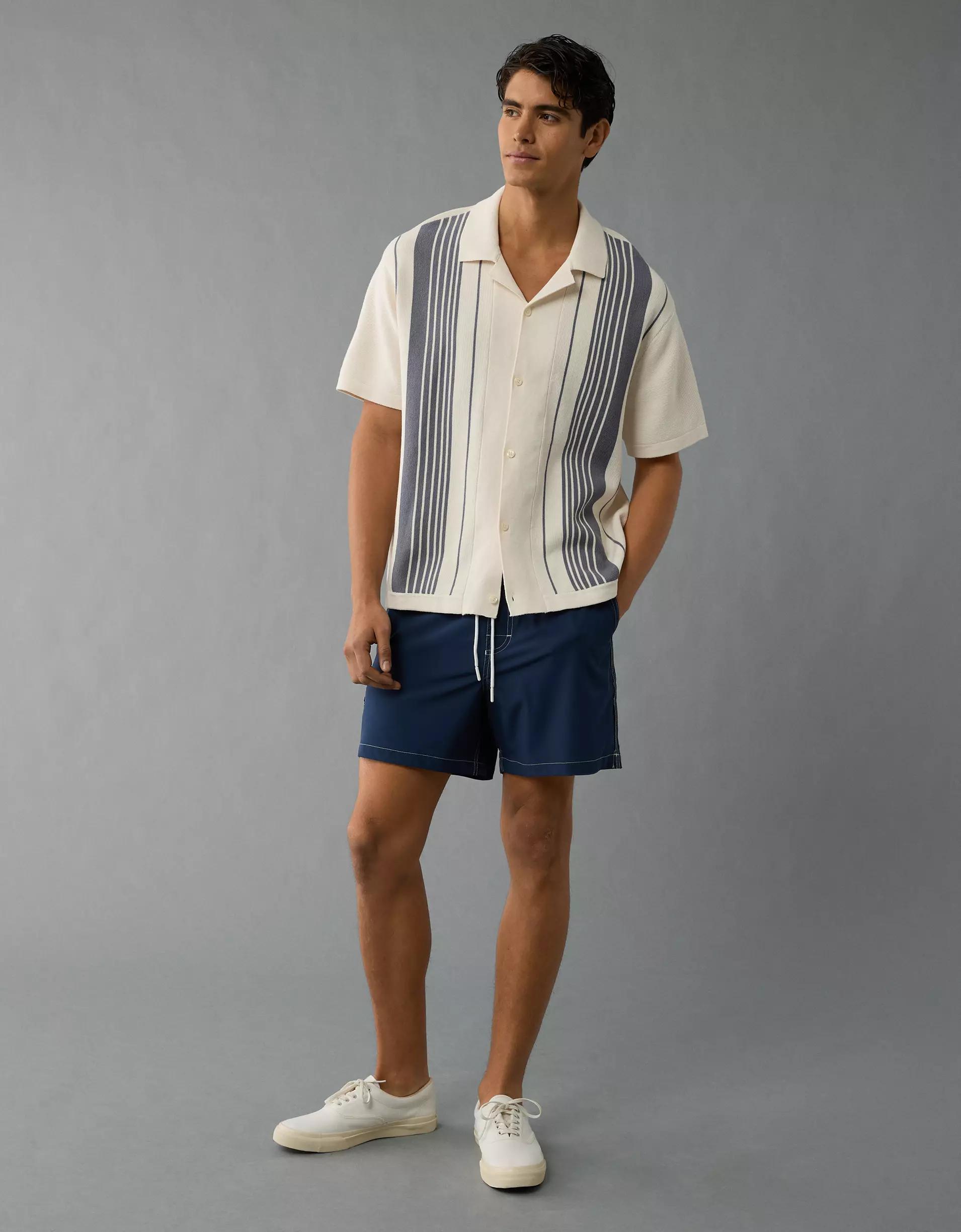 AE Weekend Striped Button-Up Sweater Polo Shirt Product Image