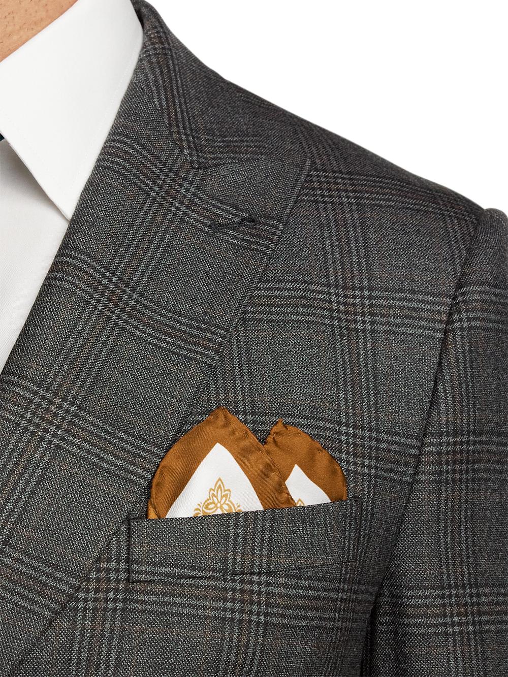 Wool Plaid Double Breasted Peak Lapel Suit - Charcoal Product Image