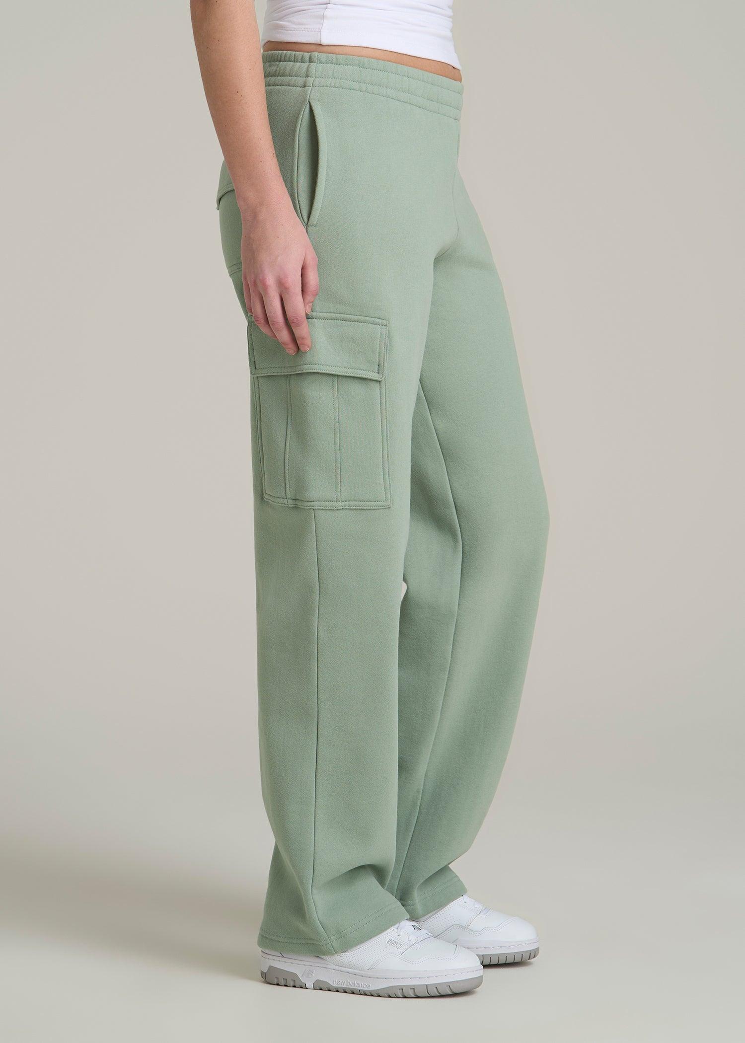 Mid Rise Cargo Fleece Sweatpants for Tall Women in Seagrass Female Product Image