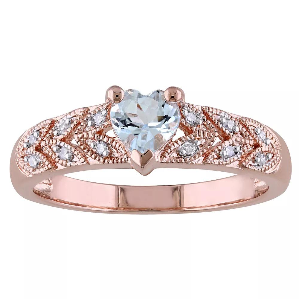 Stella Grace 18k Rose Gold Over Silver Aquamarine & Diamond Accent Heart Ring, Women's,  Product Image