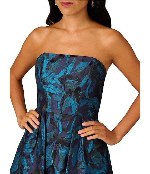 Aidan Mattox Floral Jacquard Strapless Sleeveless Flared Skirt A-Line Dress Product Image