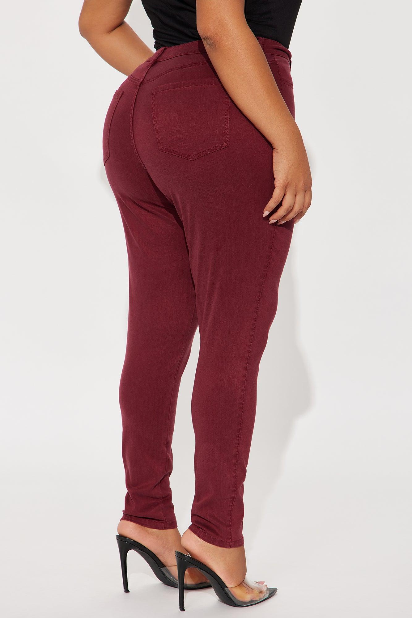 Classic Mid Waist Soft Stretch Skinny Jeans - Burgundy Female Product Image