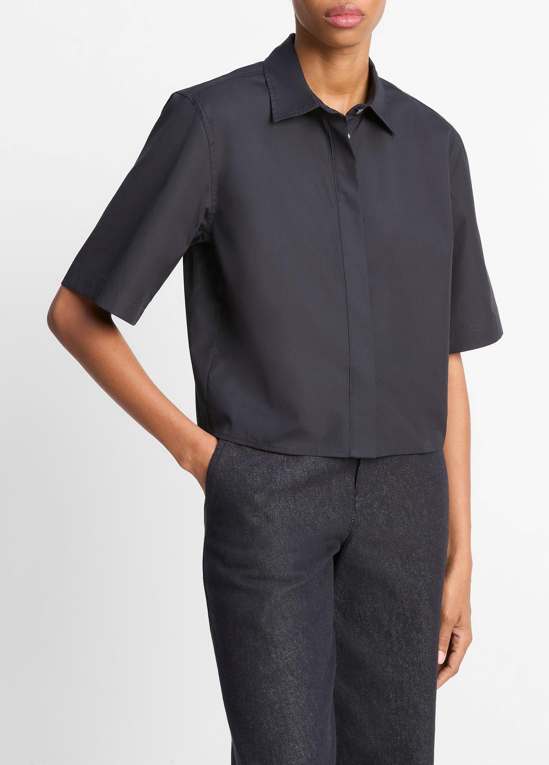 Cotton Short-Sleeve Cropped Shirt Product Image