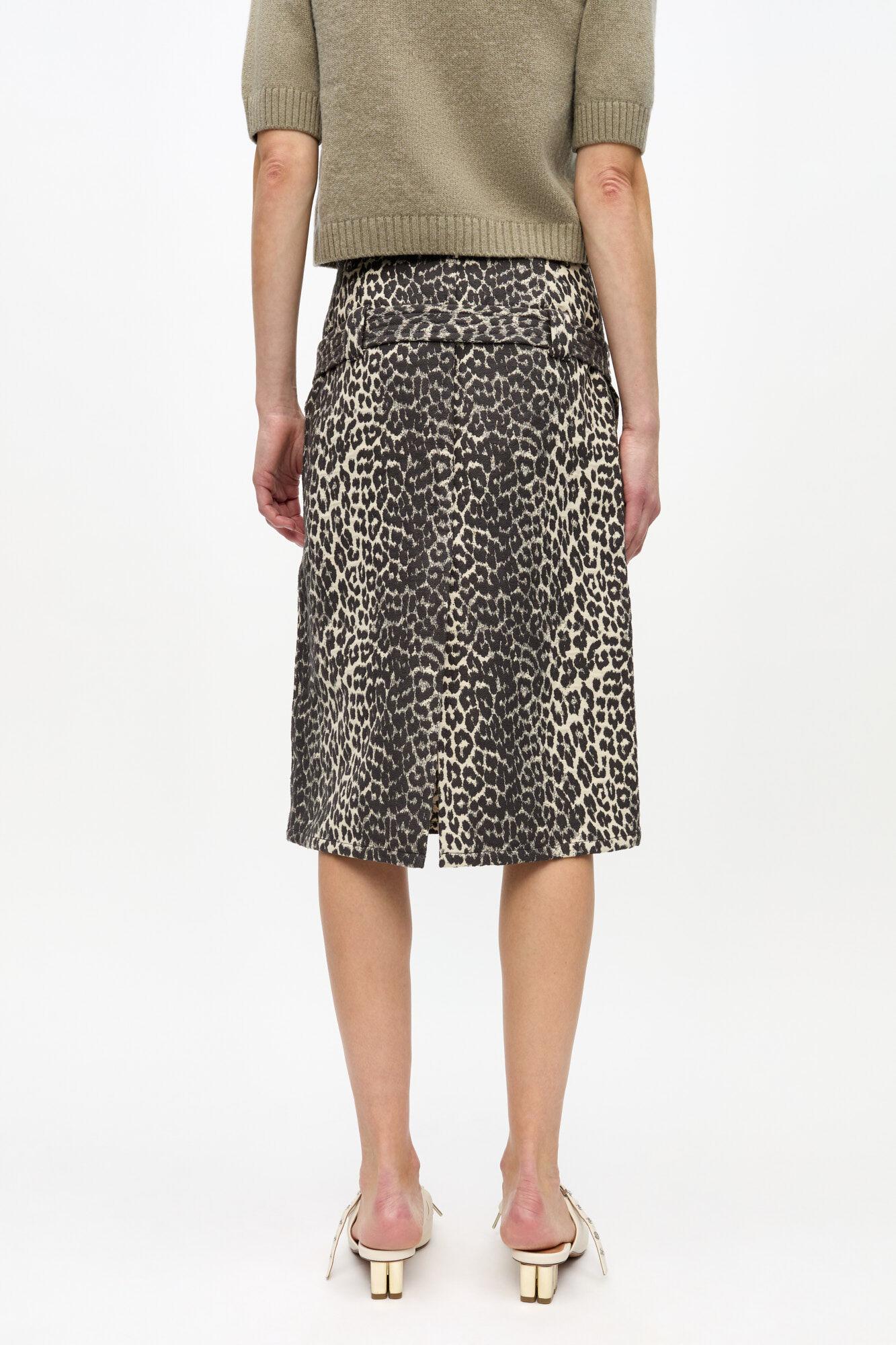 Leopard Cotton Tweed Midi Skirt Product Image