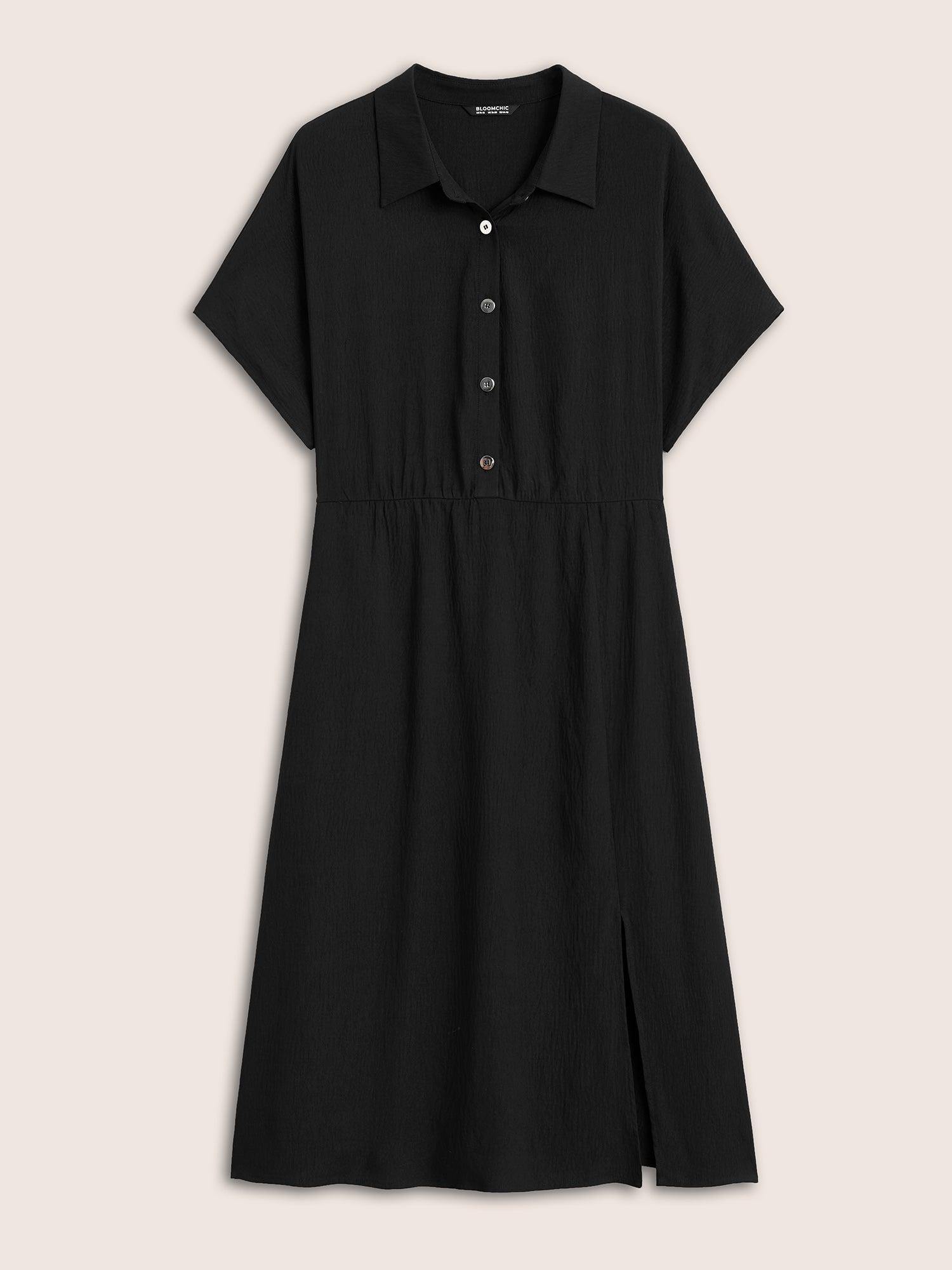 Shirt Collar Button Detail Split Front Dress Female Product Image