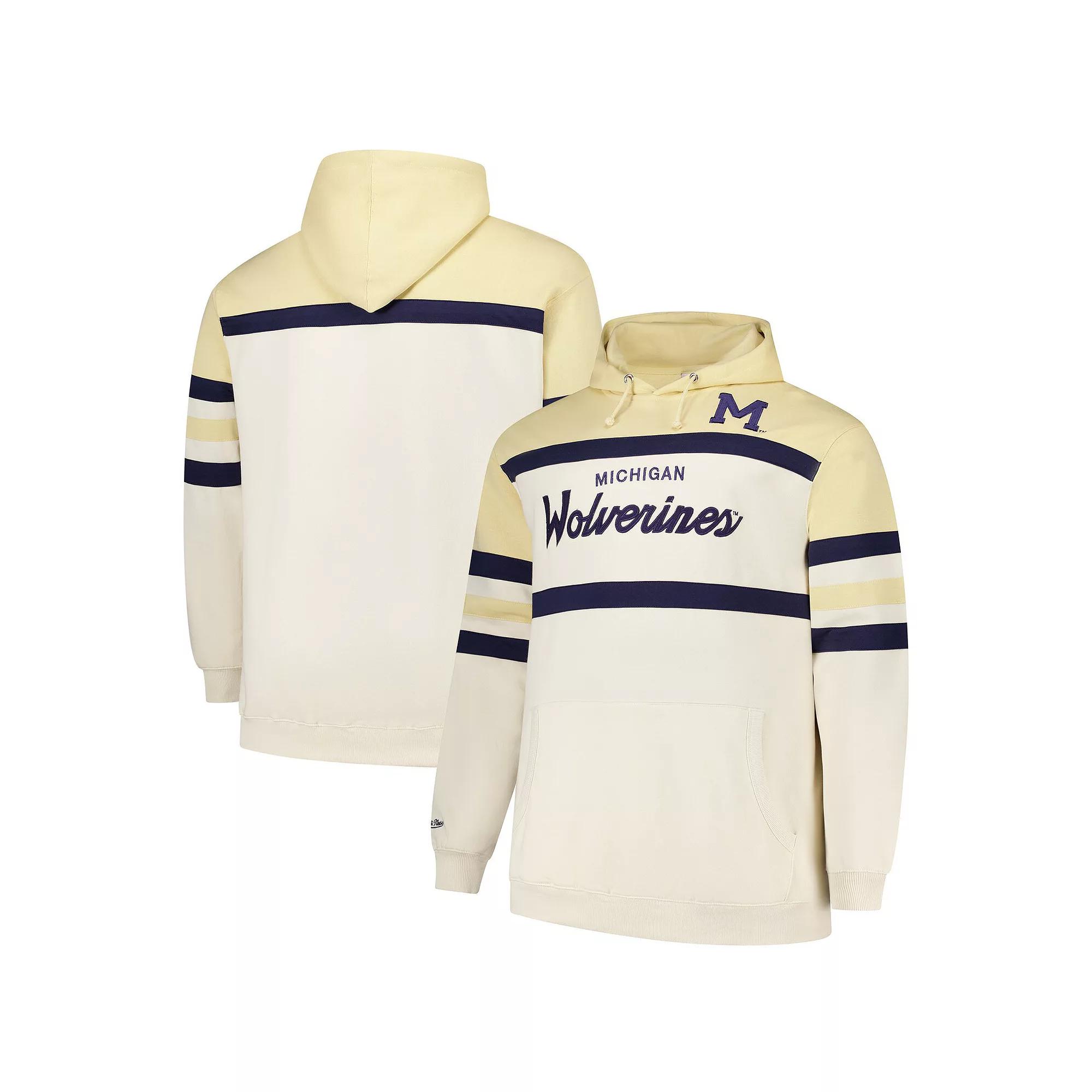 Men's Mitchell & Ness Cream Michigan Wolverines Big & Tall Head Coach Pullover Hoodie,  Product Image
