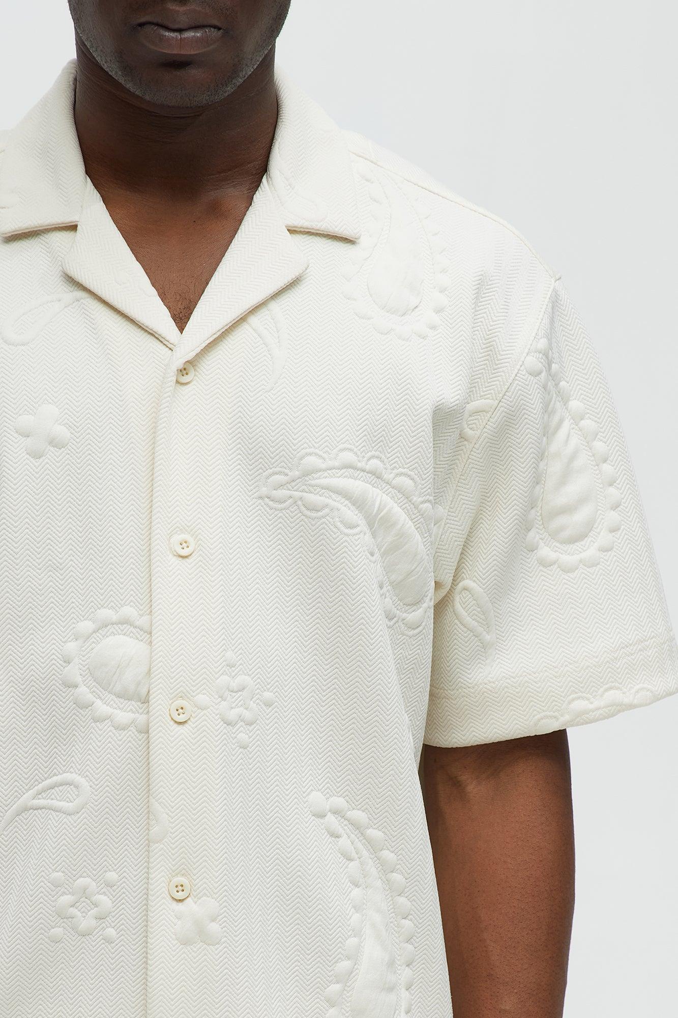 Heavyweight Textured Jacquard Knit Button Up Shirt - Off White Male Product Image