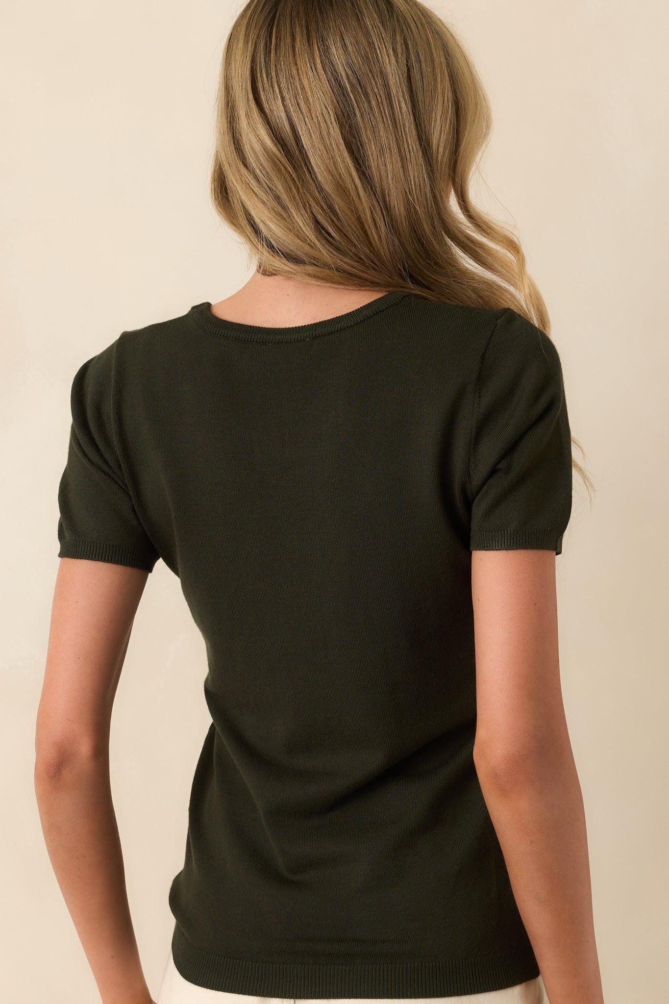Cross Your Mind Dark Green Short Sleeve Sweater Top L / Dark Green Product Image