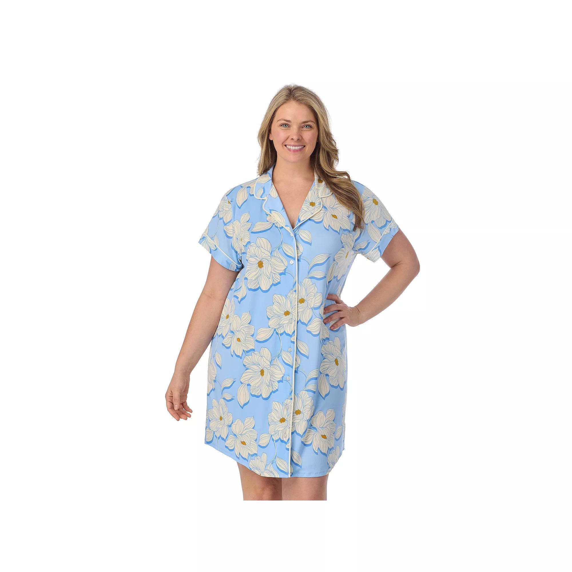 Plus Size Draper James Printed Cozy Short Sleeve Notch Collar Sleepshirt, Women's, Size: 3XL, Magnolia Shadows Product Image