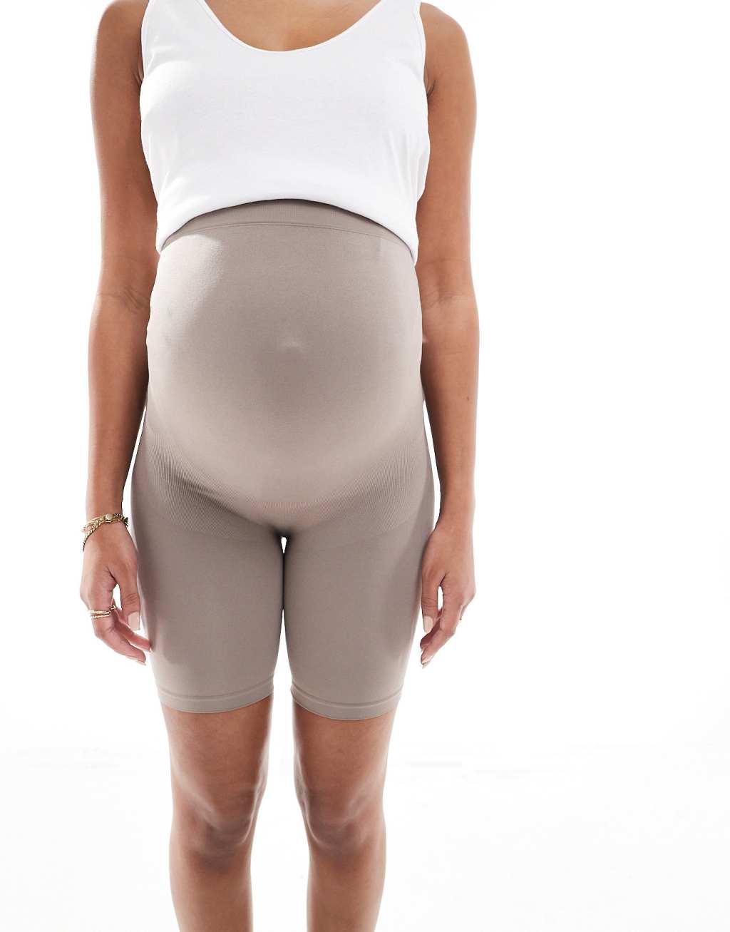 Mamalicious Maternity seamless shorts in taupe Product Image