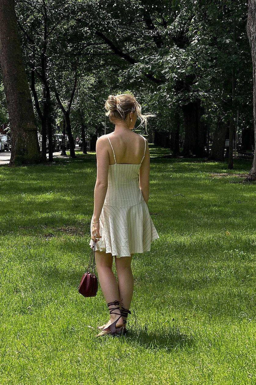 Linen Mix Pinstripe Mini Dress Product Image