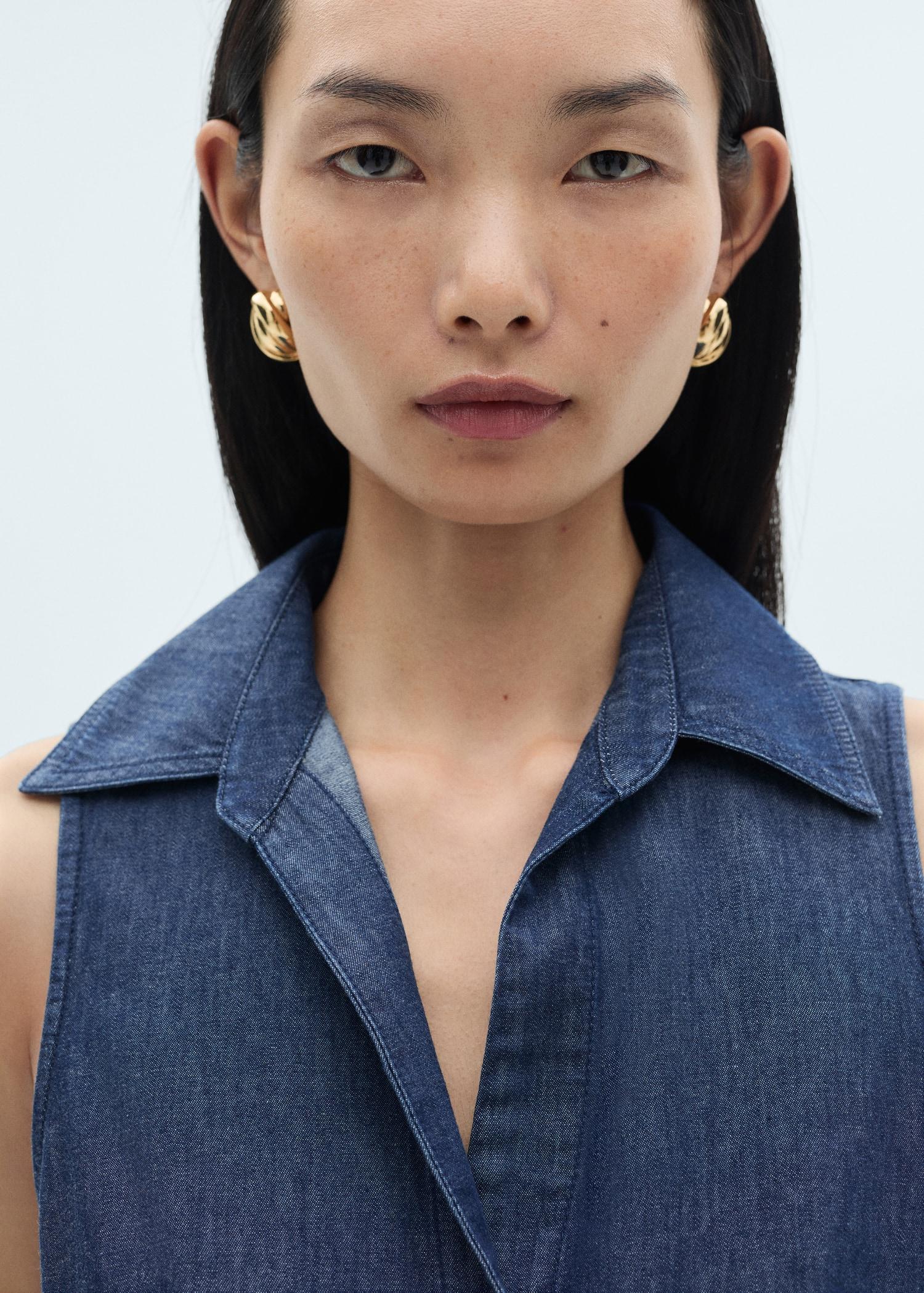 Denim-effect cotton top - Women | MANGO USA Product Image